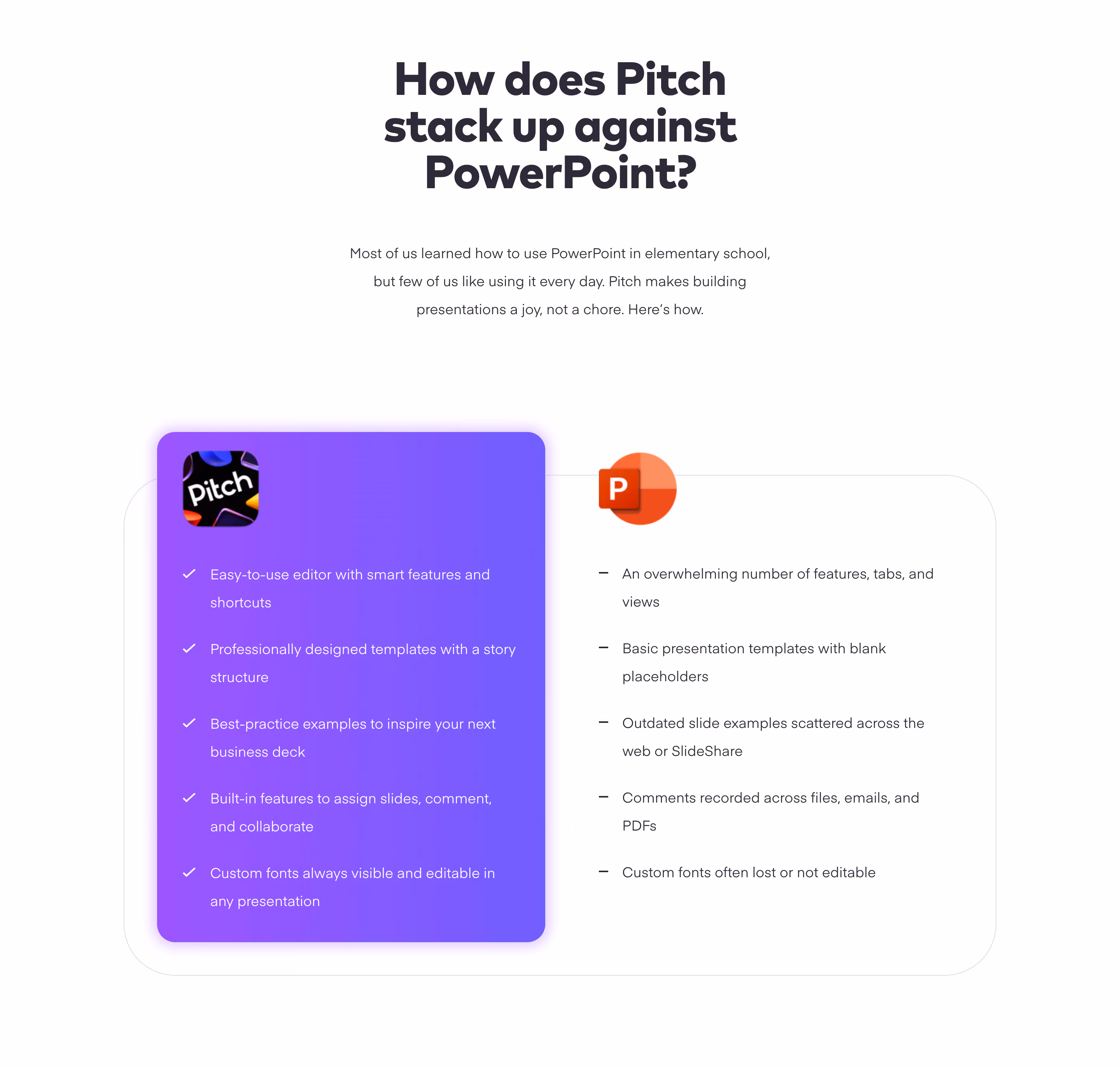 Pitch Comparison Section
