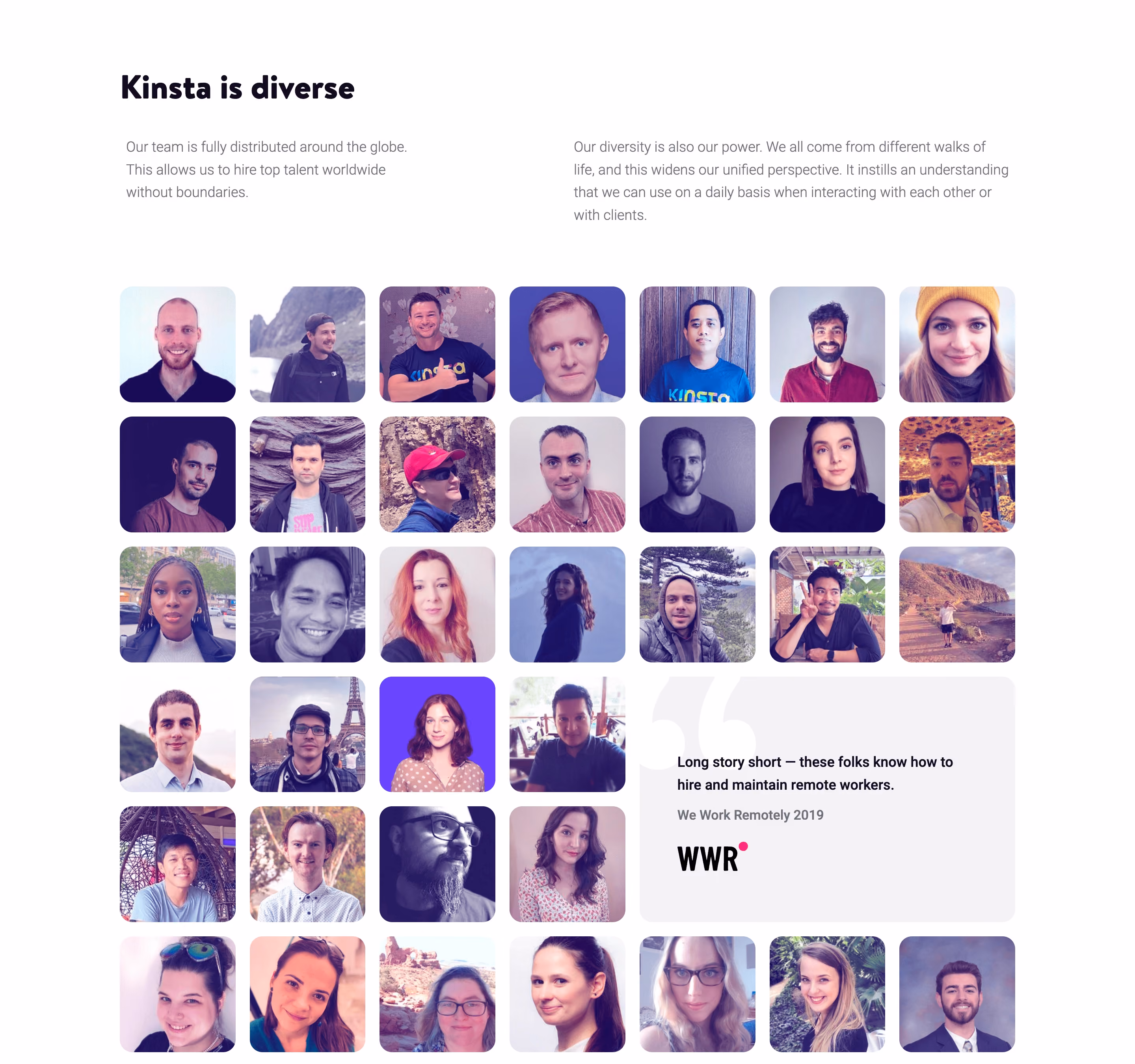 Kinsta Team Section