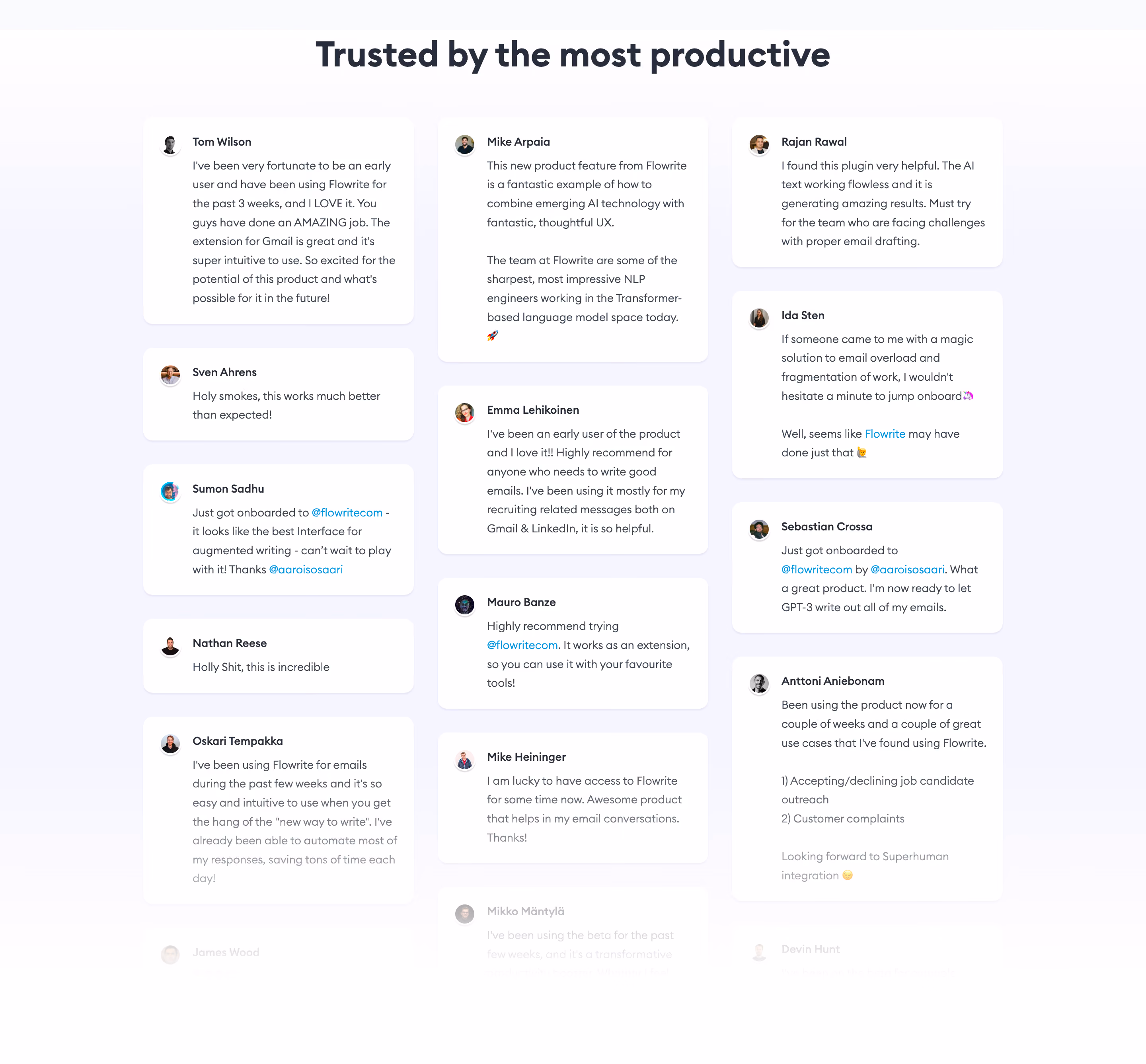 Flowrite Testimonial Section