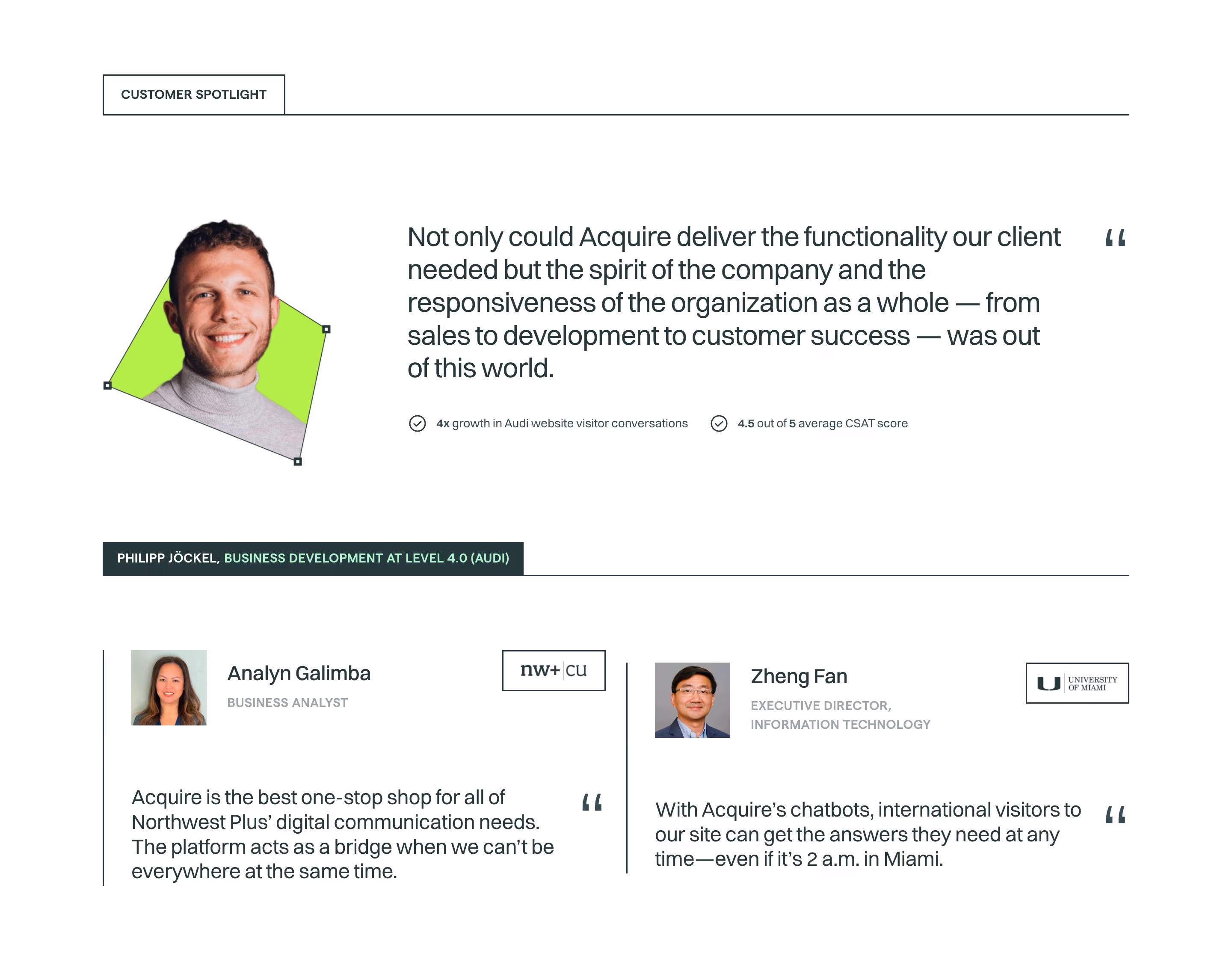 Acquire Testimonial Section