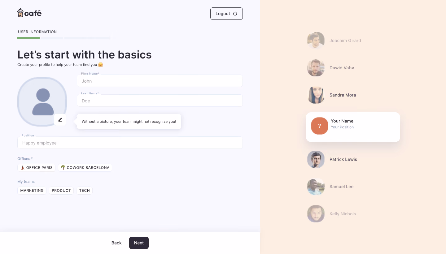 Café Profile Setup