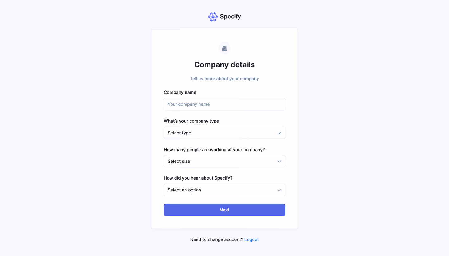 Specify Company Details