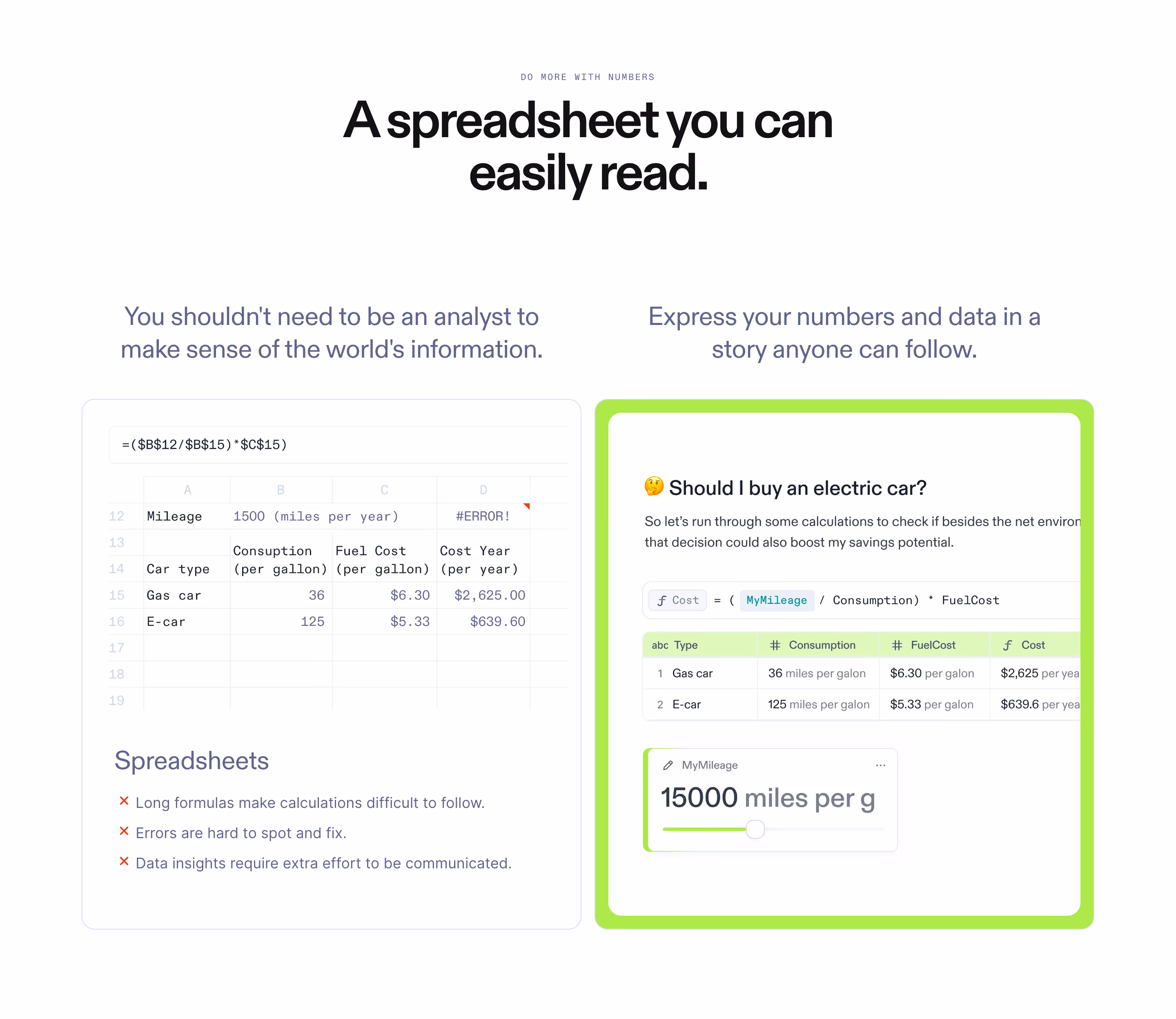 Decipad Comparison Section