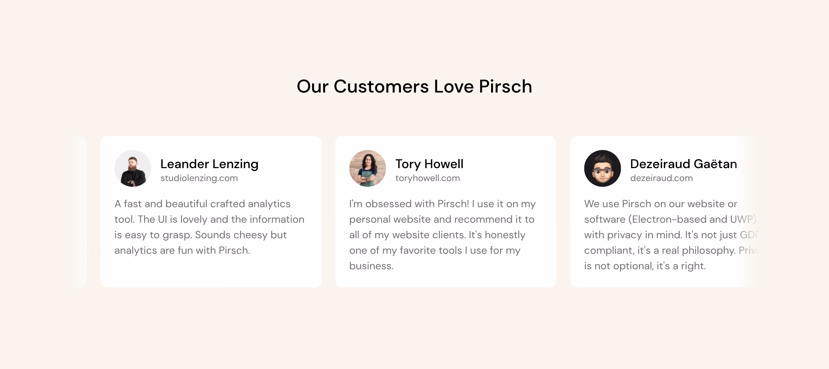 Pirsch Analytics Testimonial Section