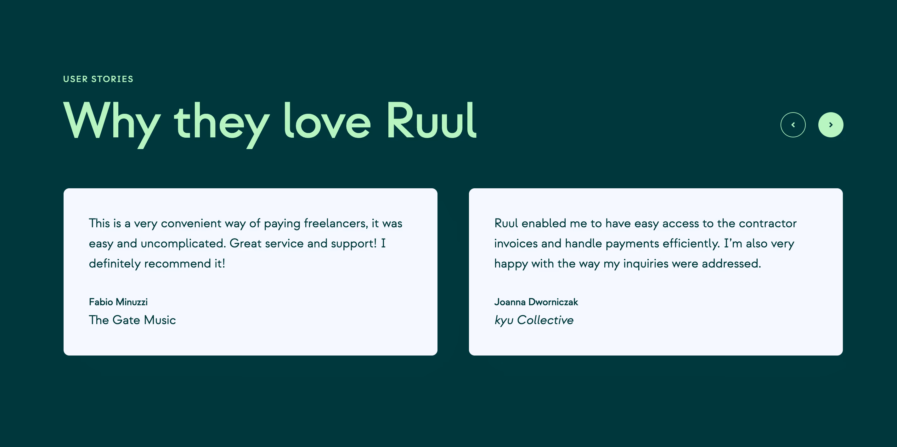 Ruul Testimonial Section