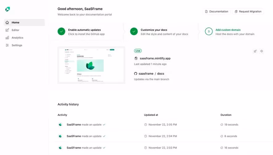 Mintlify Dashboard
