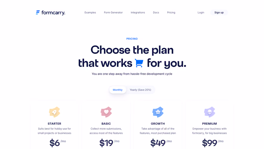 Formcarry Pricing Page