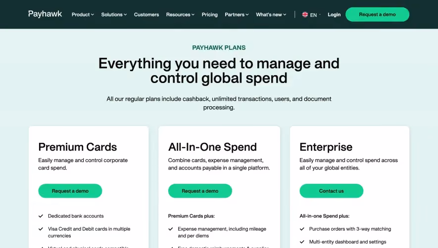 Payhawk Pricing Page