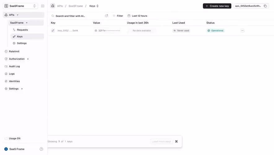 Unkey API Table
