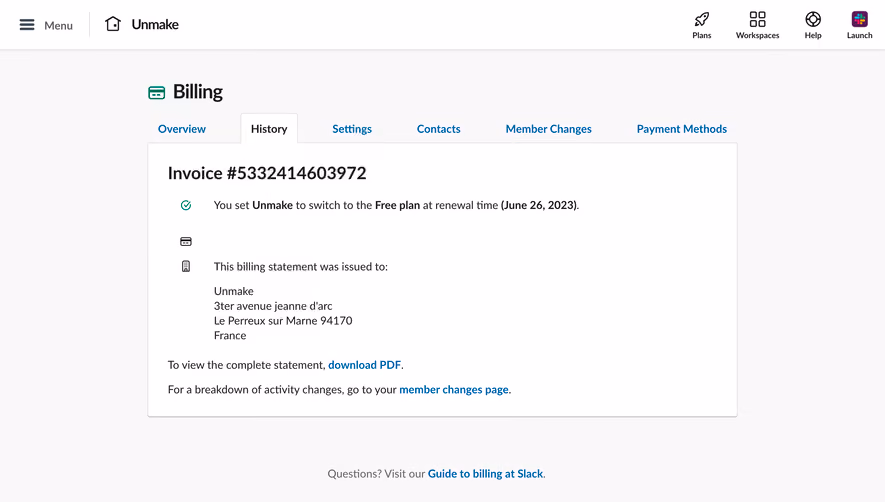 Slack Downgrade Confirmation