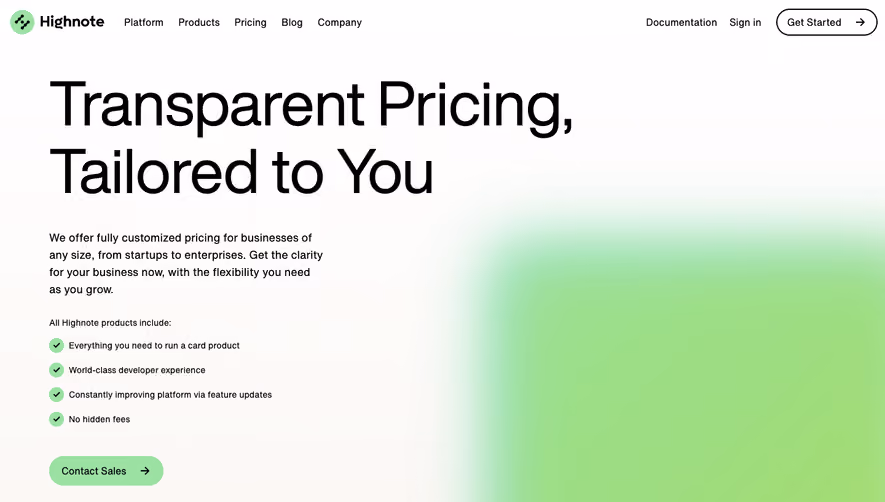 Highnote Pricing Page