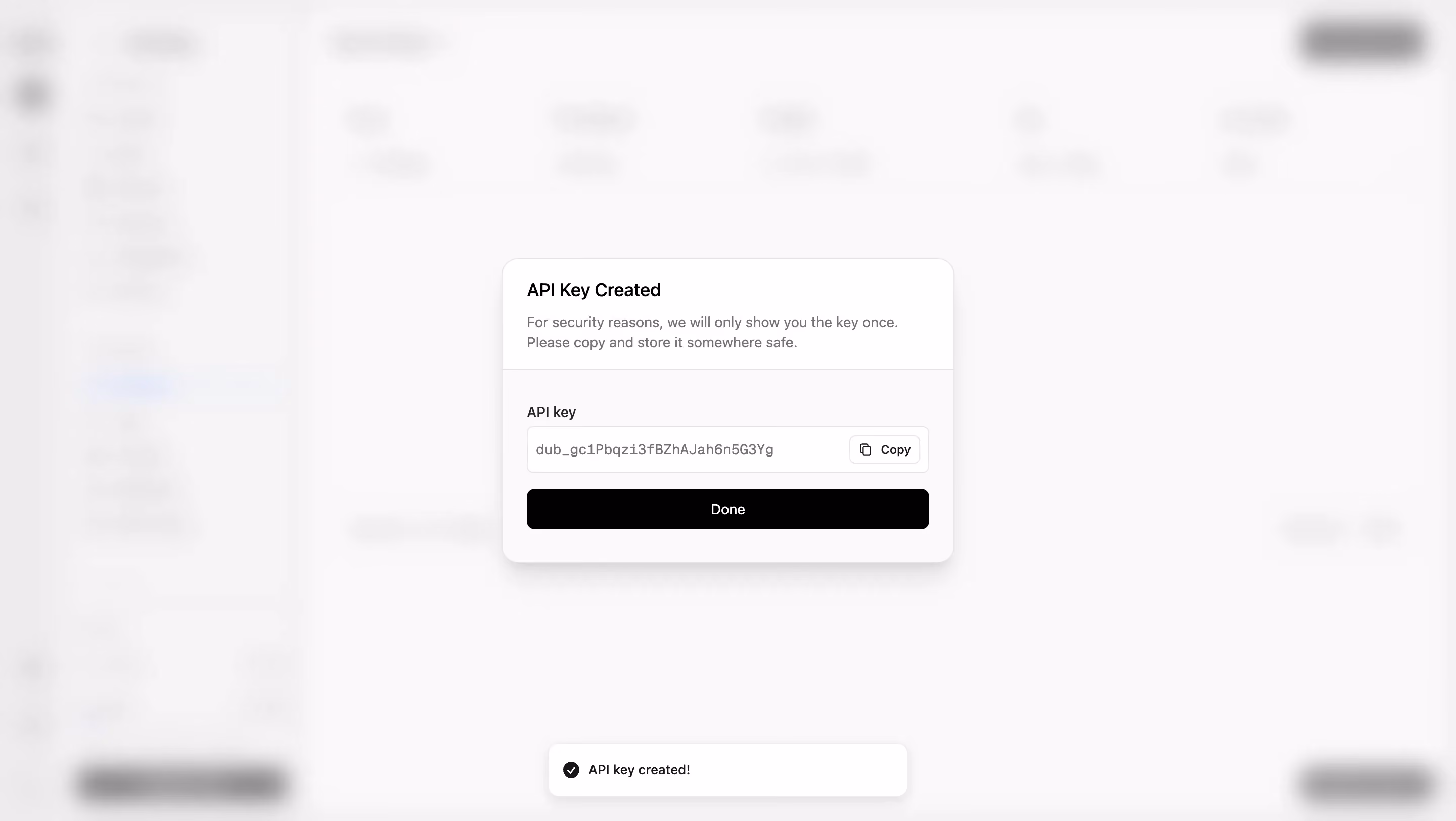 Dub API key created