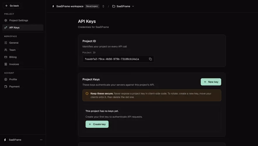 Moss Project API keys empty state