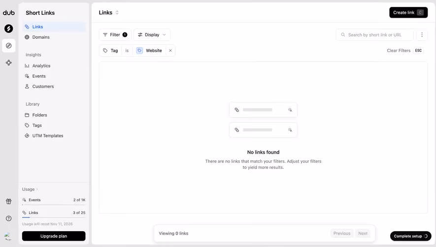 Dub No links match the selected tag