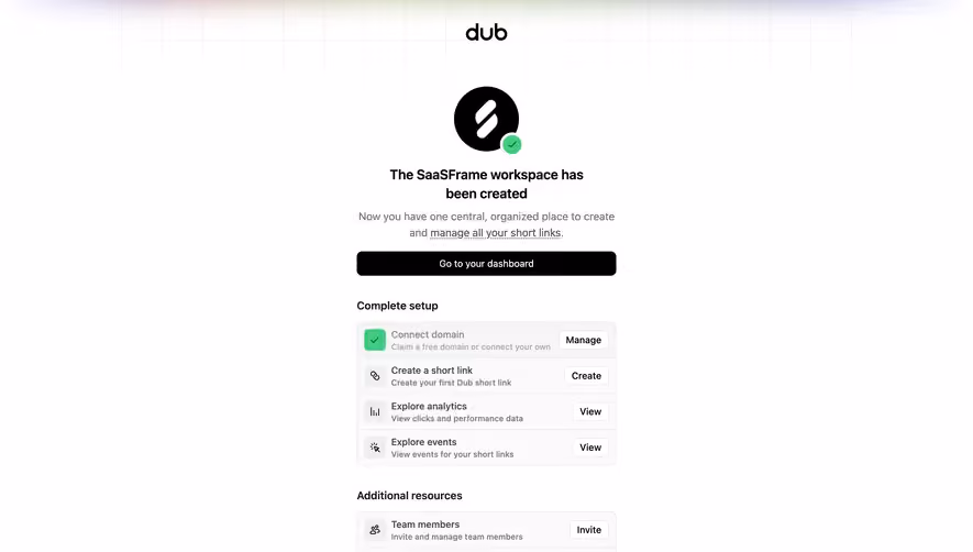 Dub Workspace created and next steps