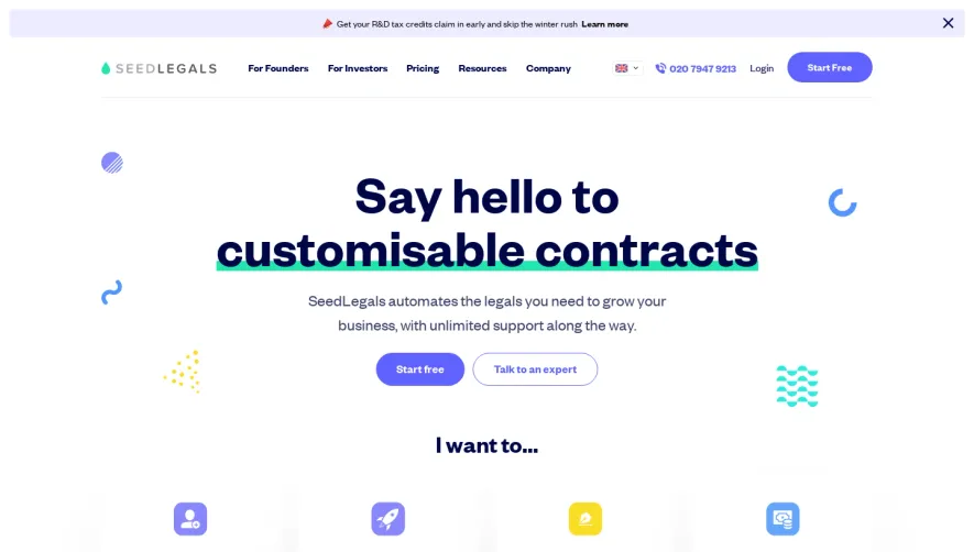 SeedLegals Landing Page