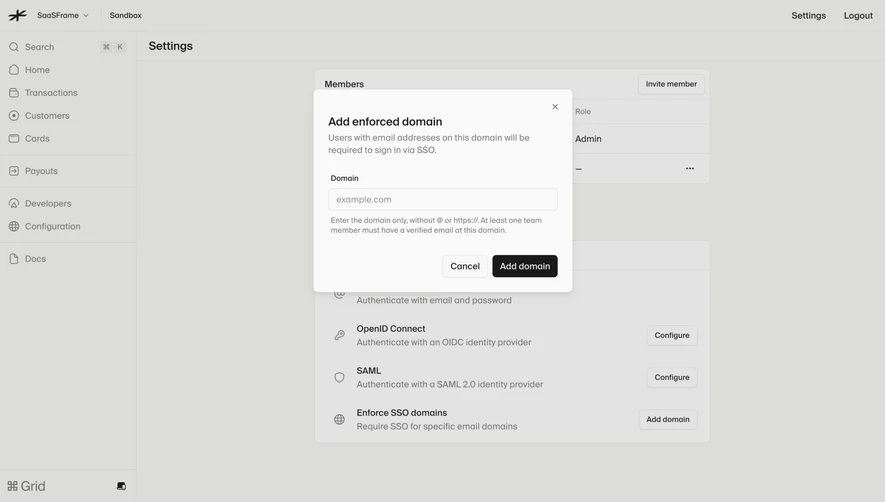 Lightspark Enforce SSO Domain