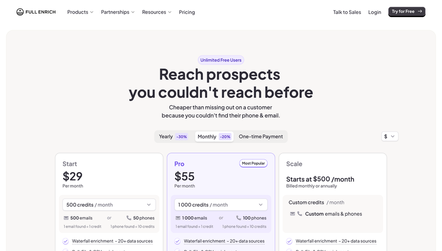 FullEnrich Pricing Page