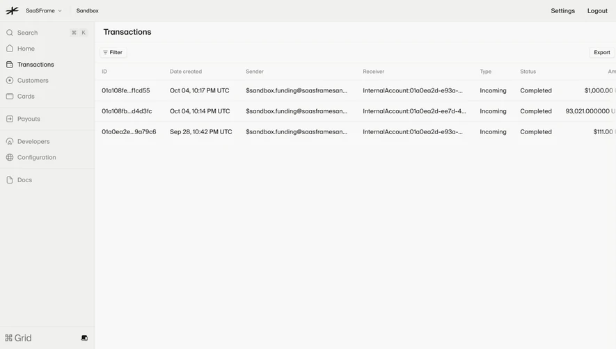 Lightspark Transaction History