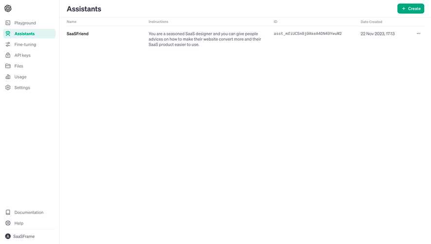OpenAI Assistants Table