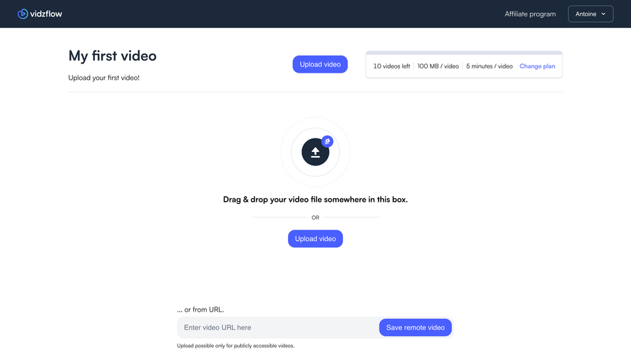 Vidzflow Welcome Screen