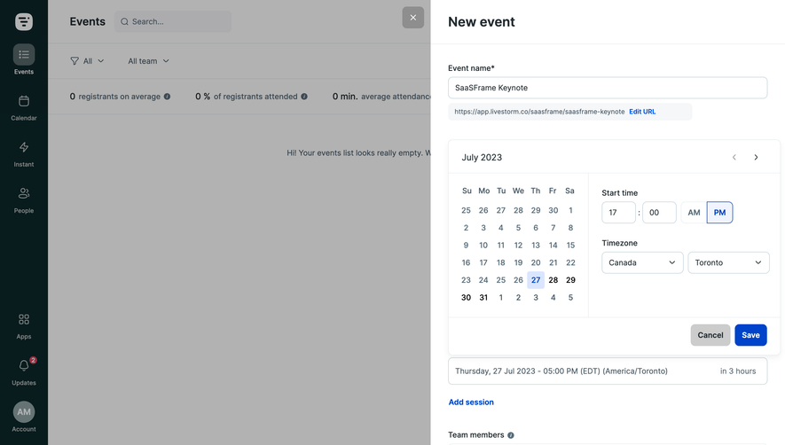Livestorm Create New Event