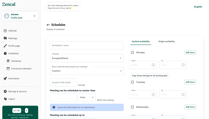 Zencal Create A Schedule