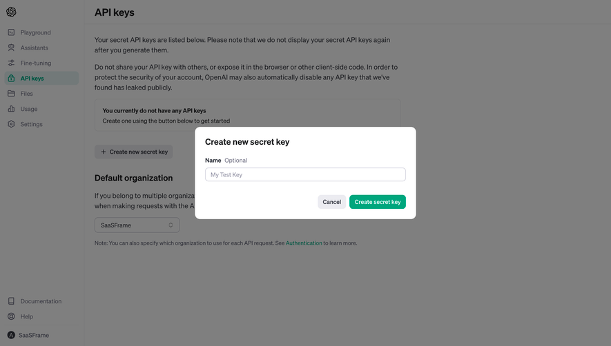 OpenAI Create API Key