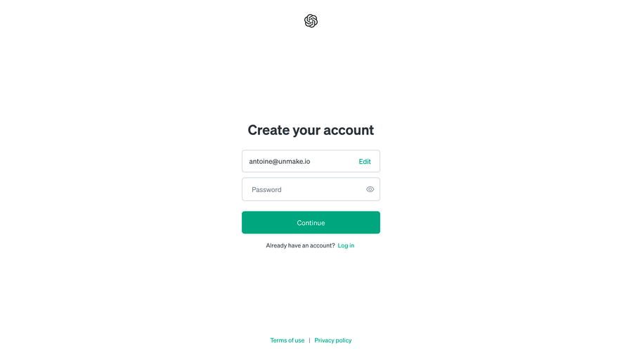 OpenAI Email Signup Page