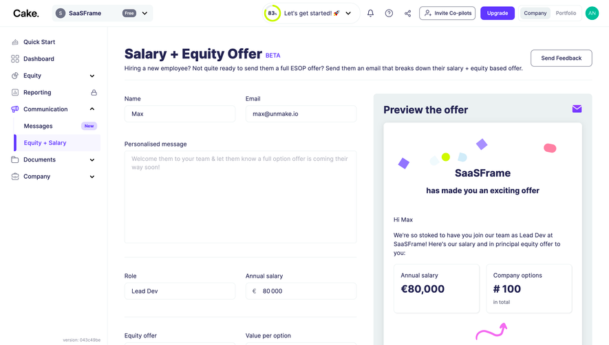 Cake Equity Salary + Equity Offer