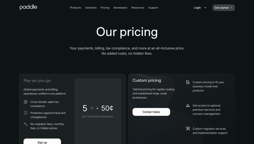 Paddle Pricing Page