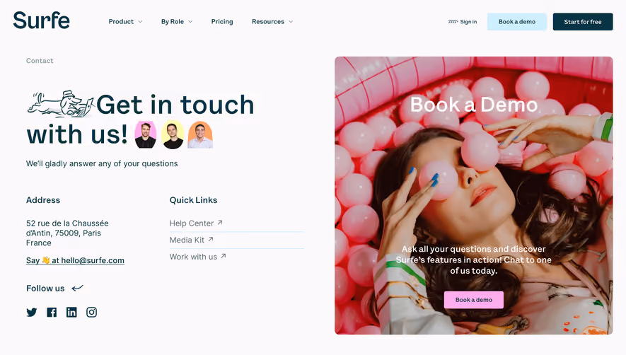 Surfe Contact Page