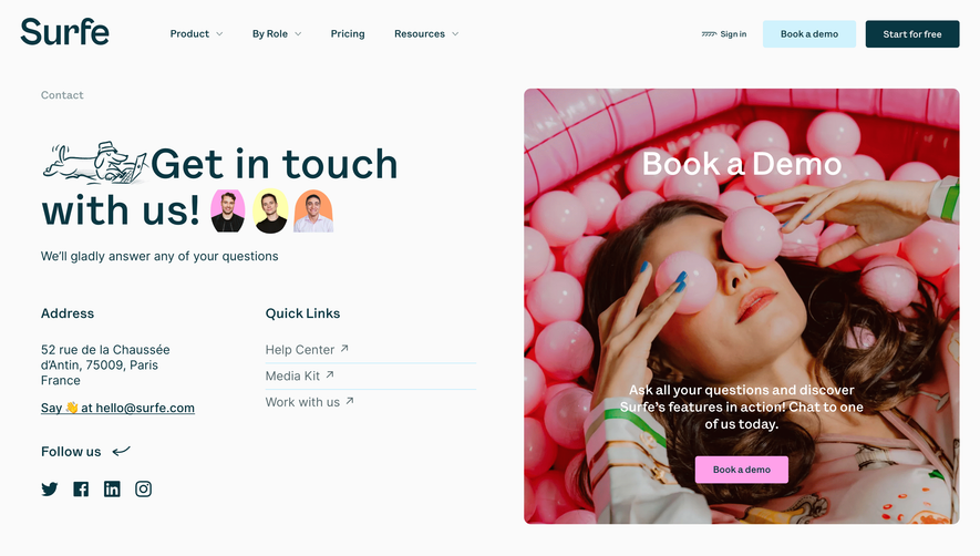 Surfe Contact Page