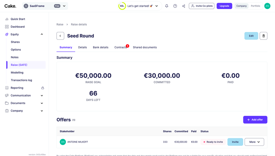 Cake Equity Raise Dashboard