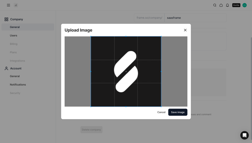 Frame Upload Company Logo