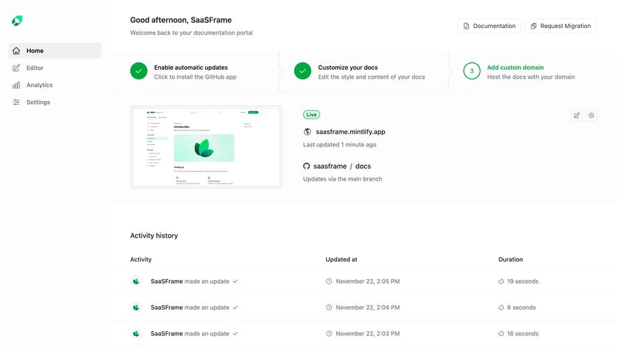 Mintlify Dashboard