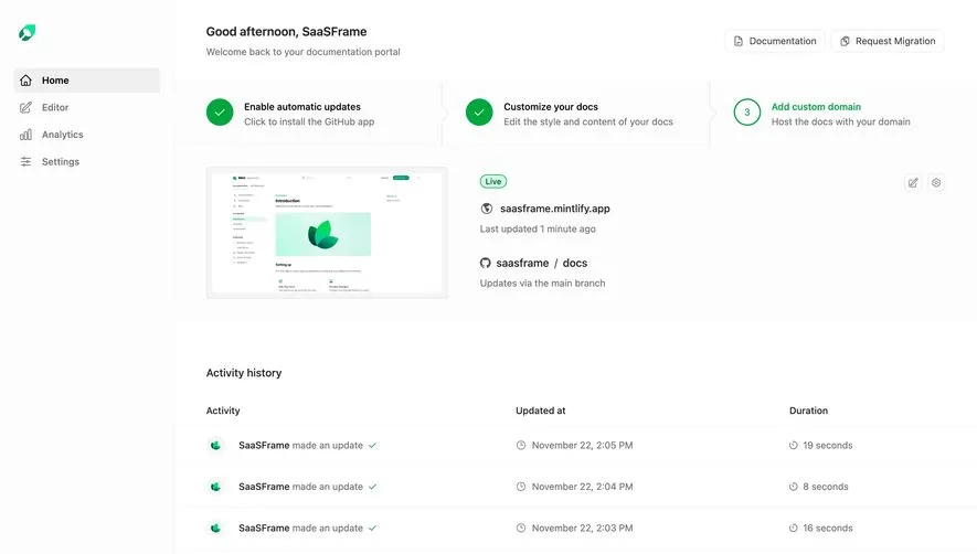Mintlify Dashboard