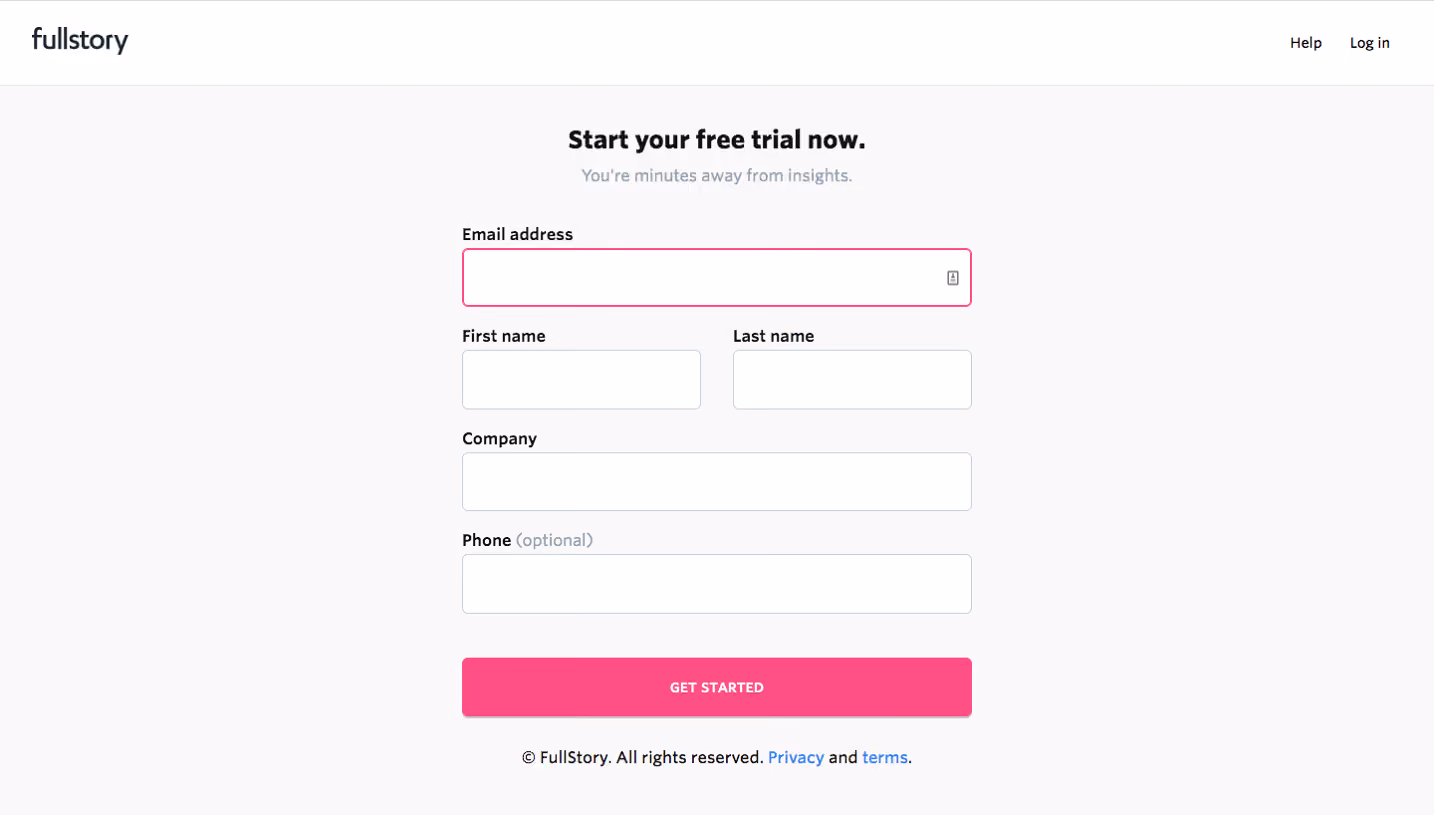 Fullstory Signup Page