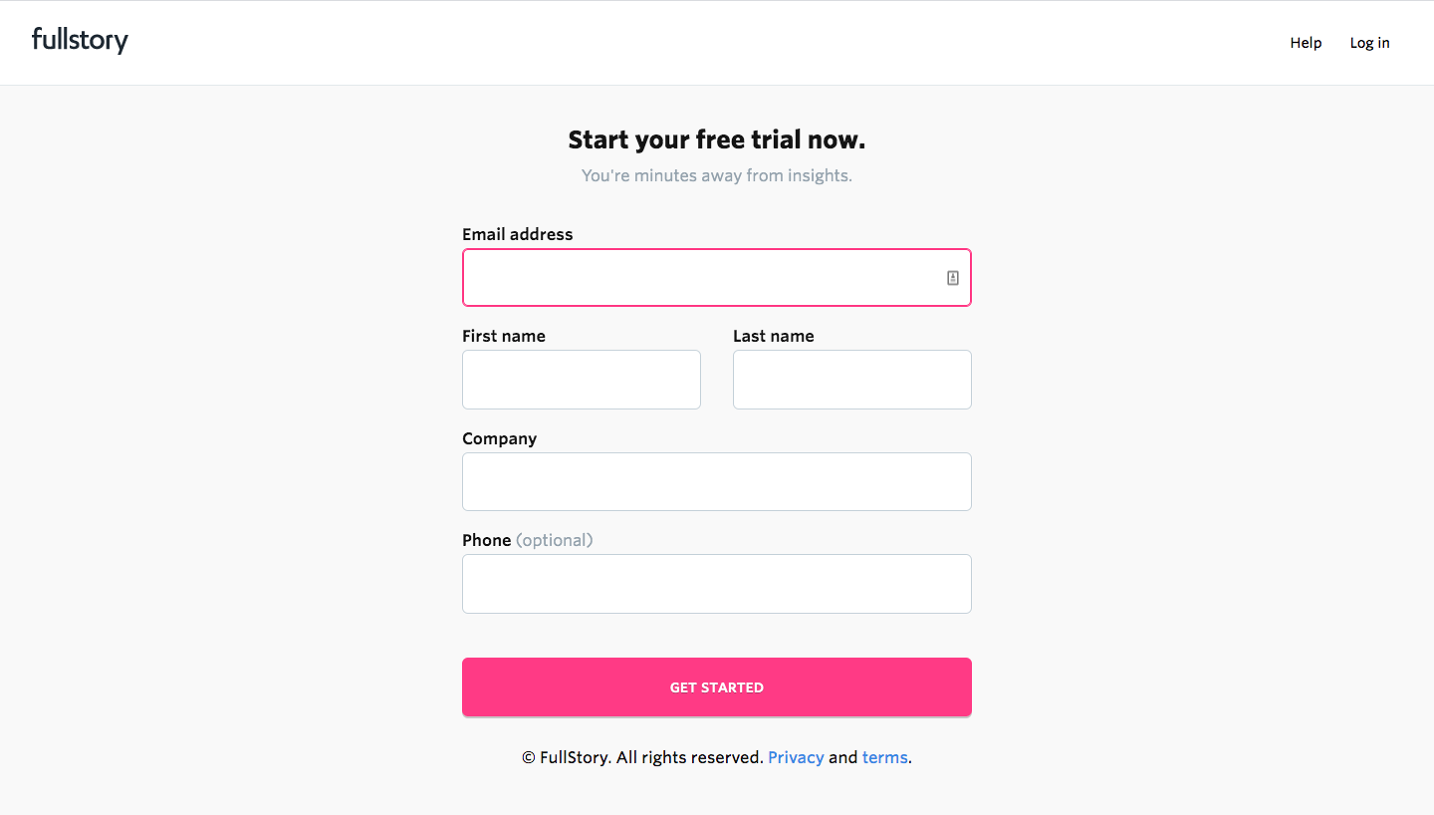 Fullstory Signup Page
