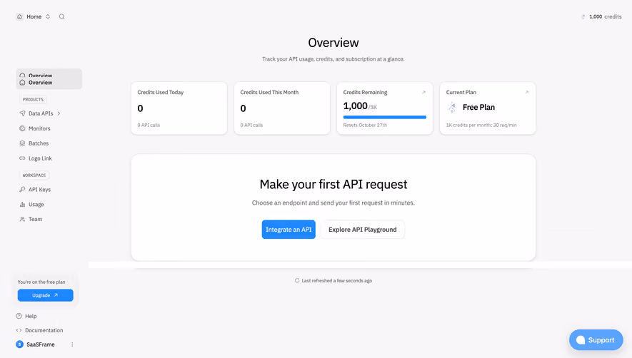 Context.dev Overview dashboard