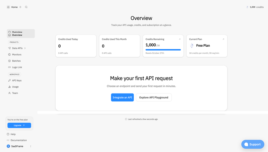 Context.dev Overview dashboard