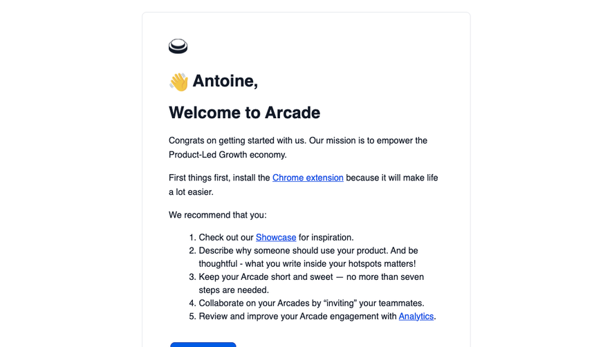 Arcade Welcome Email