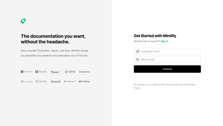 Mintlify Signup Page