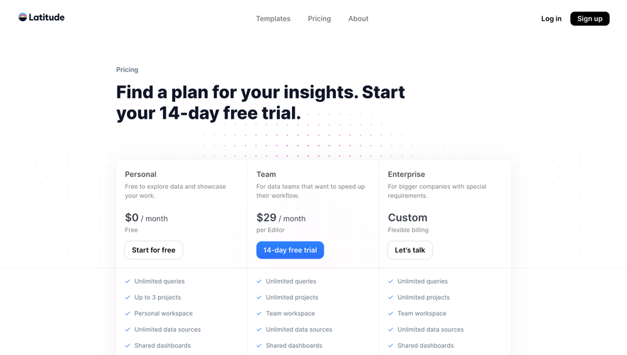 Latitude Pricing Page