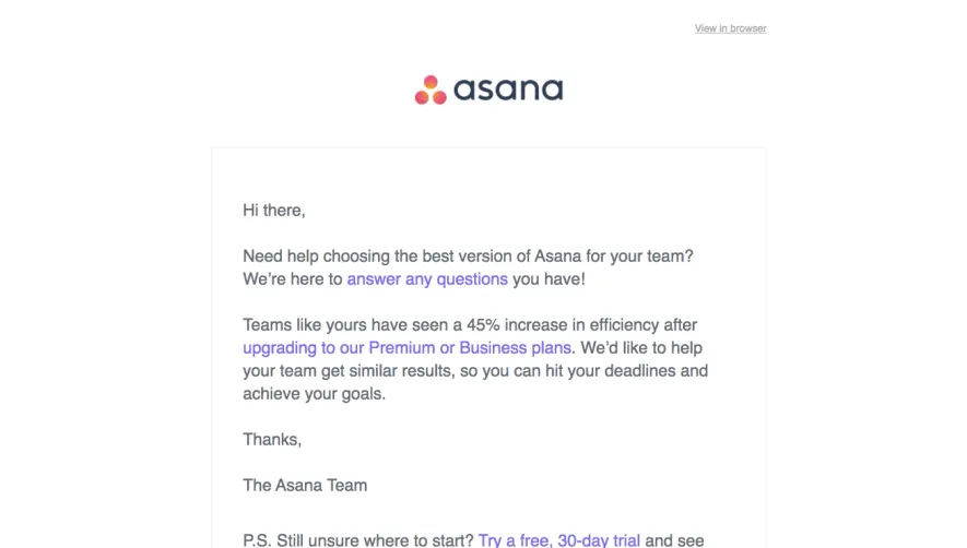 Asana Free Trial Emails