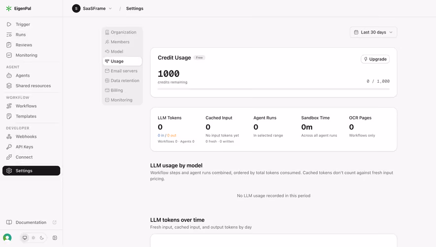 EigenPal Credit and usage analytics
