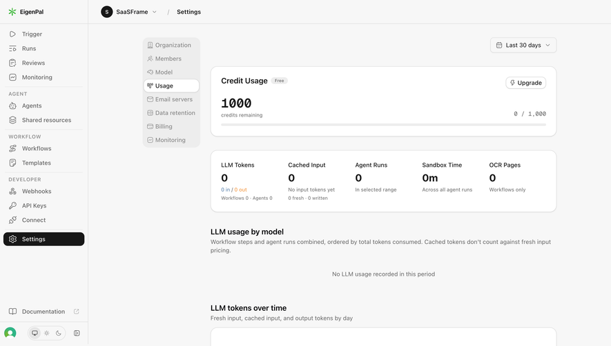 EigenPal Credit and usage analytics
