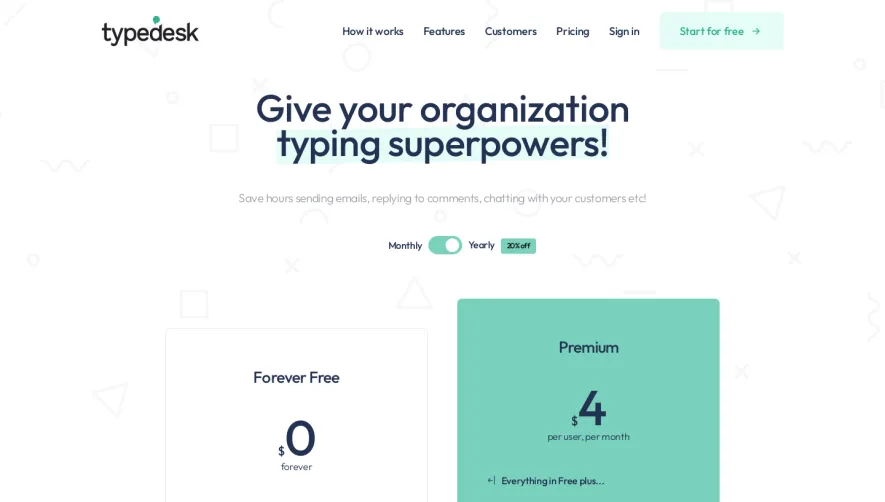 Typedesk Pricing Page