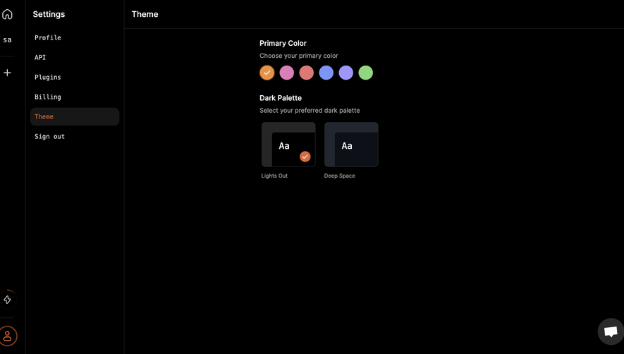 Logsnag Appearance settings