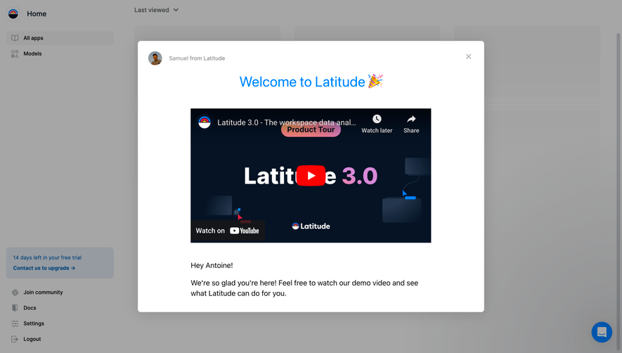Latitude Welcome Screen